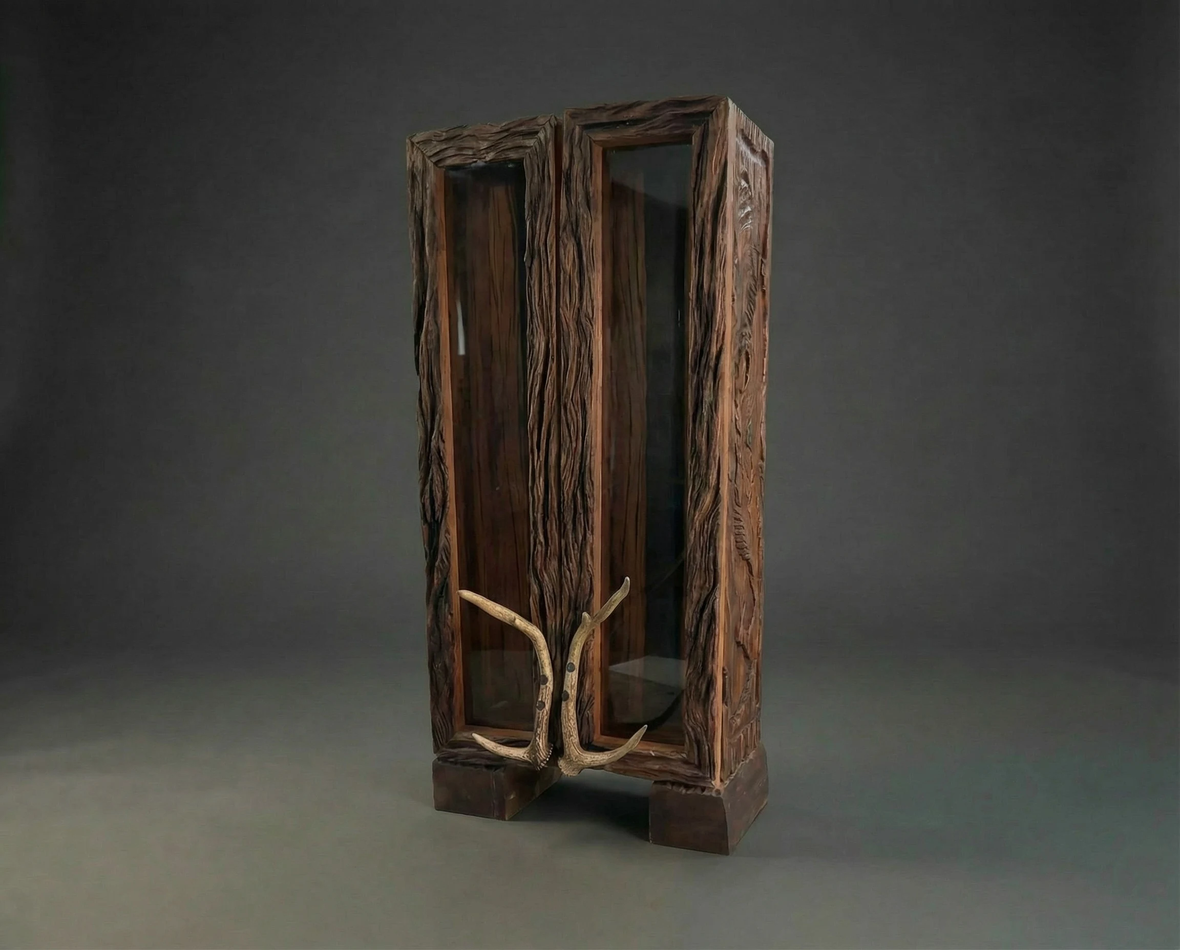 Rustic Arms Display Cabinet, handcrafted wood table