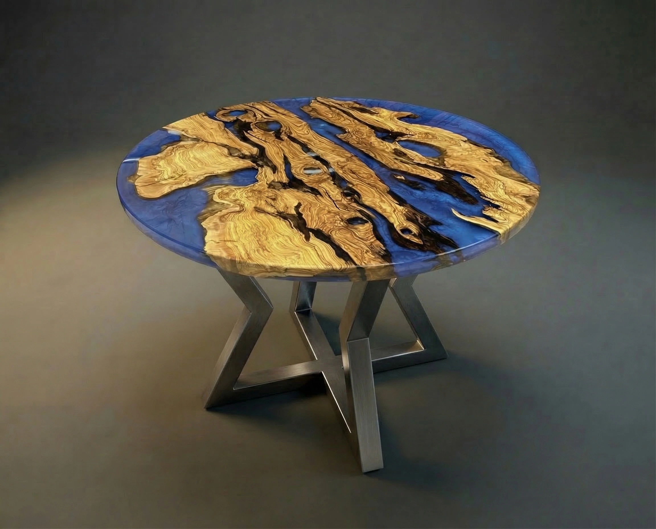 Close view of a crafted live-edge timber table